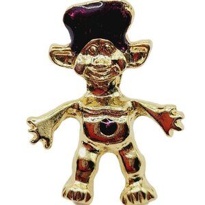 Vintage Troll Lapel Pin Gold Tone Purple Enamel Hair & Belly Tie Tack Exc Cond